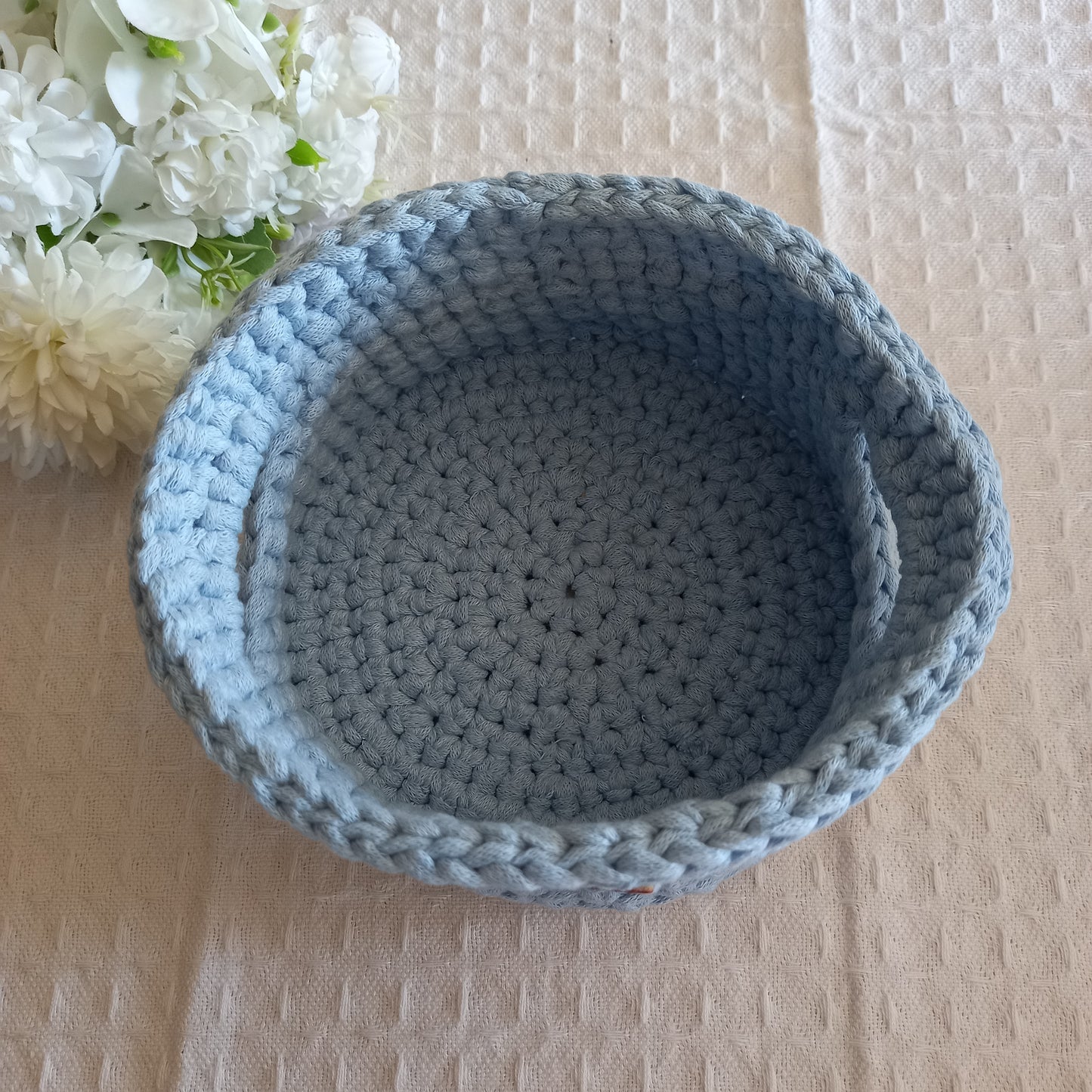 Round Storage Basket with Handles, Sky Blue - L8cm x W15cm