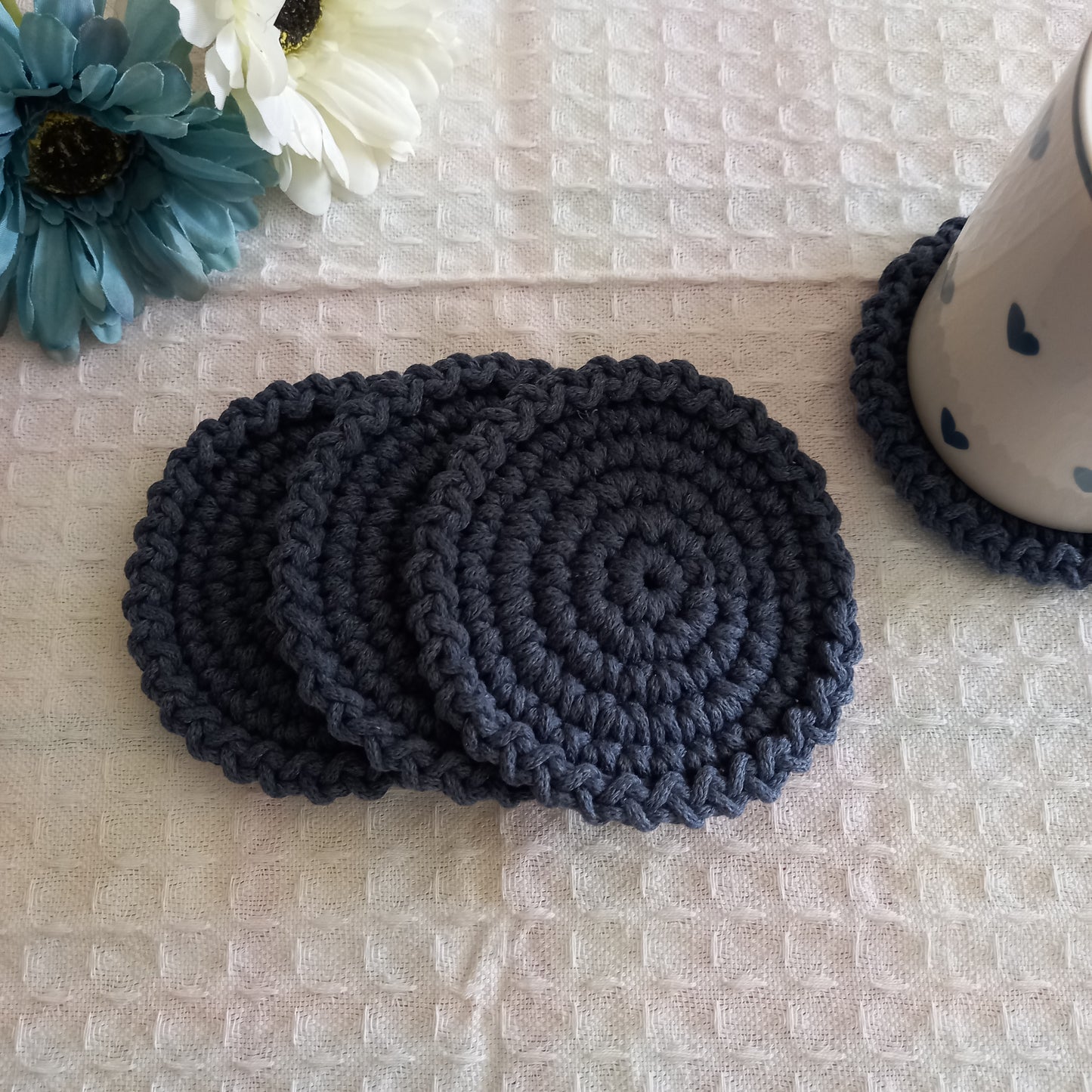 Cotton/Polyester Macrame Eco Coaster Set, Round, 10cm