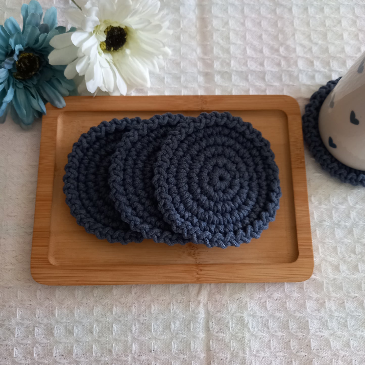 Cotton/Polyester Macrame Eco Coaster Set, Round, 10cm