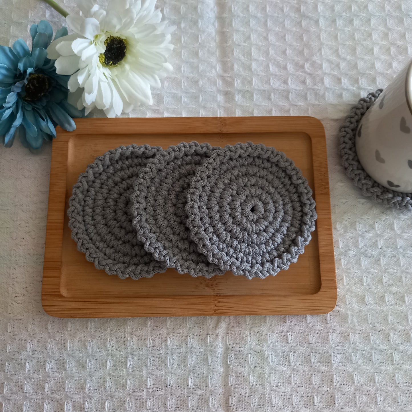 Cotton/Polyester Macrame Eco Coaster Set, Round, 10cm