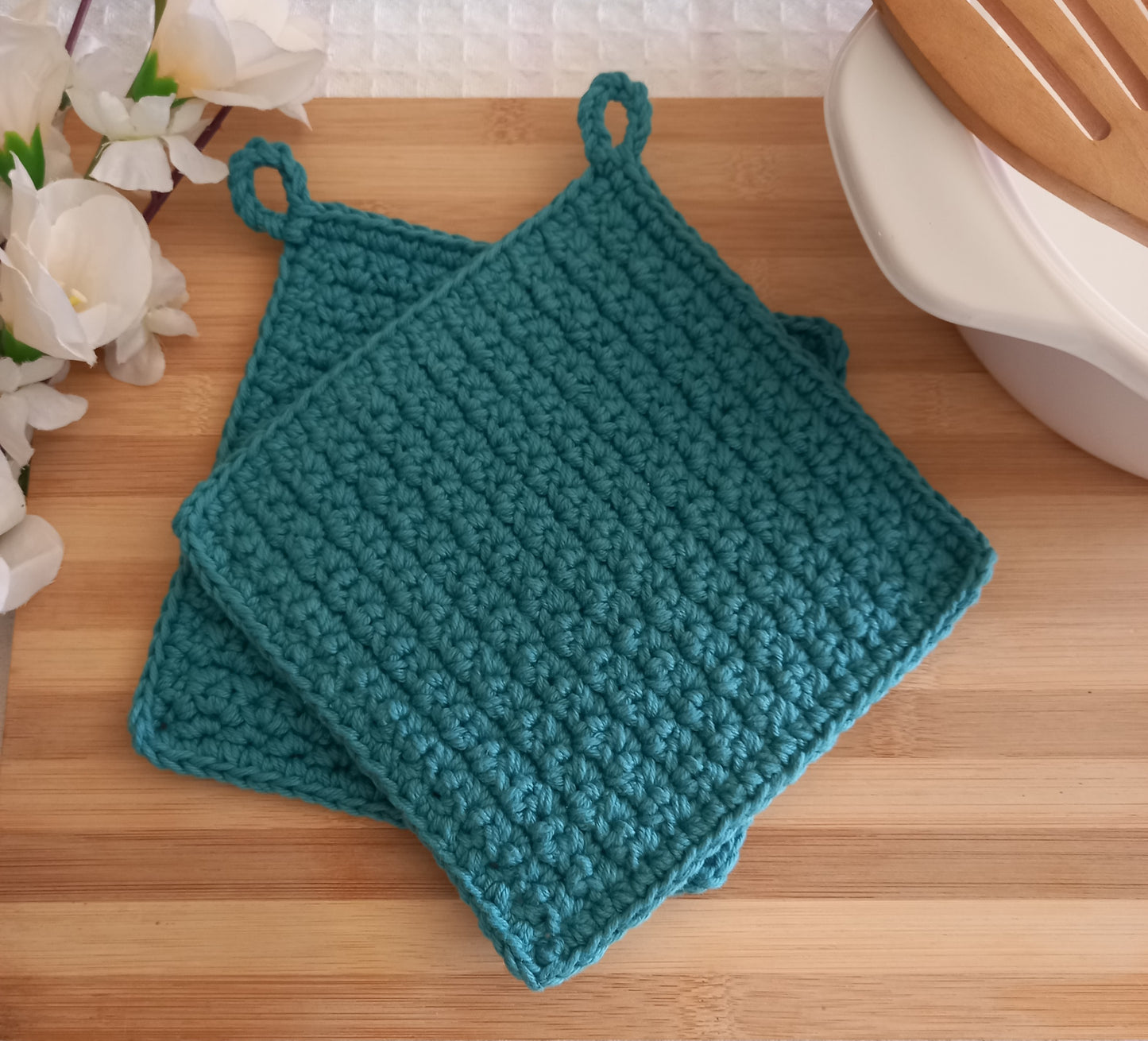 100% Cotton Teal Pot Holder Set - 2pcs