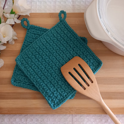 100% Cotton Teal Pot Holder Set - 2pcs