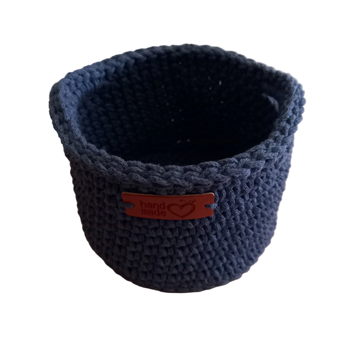 Macrame Round Storage Basket With Handles, Blue, 13cm x 10cm
