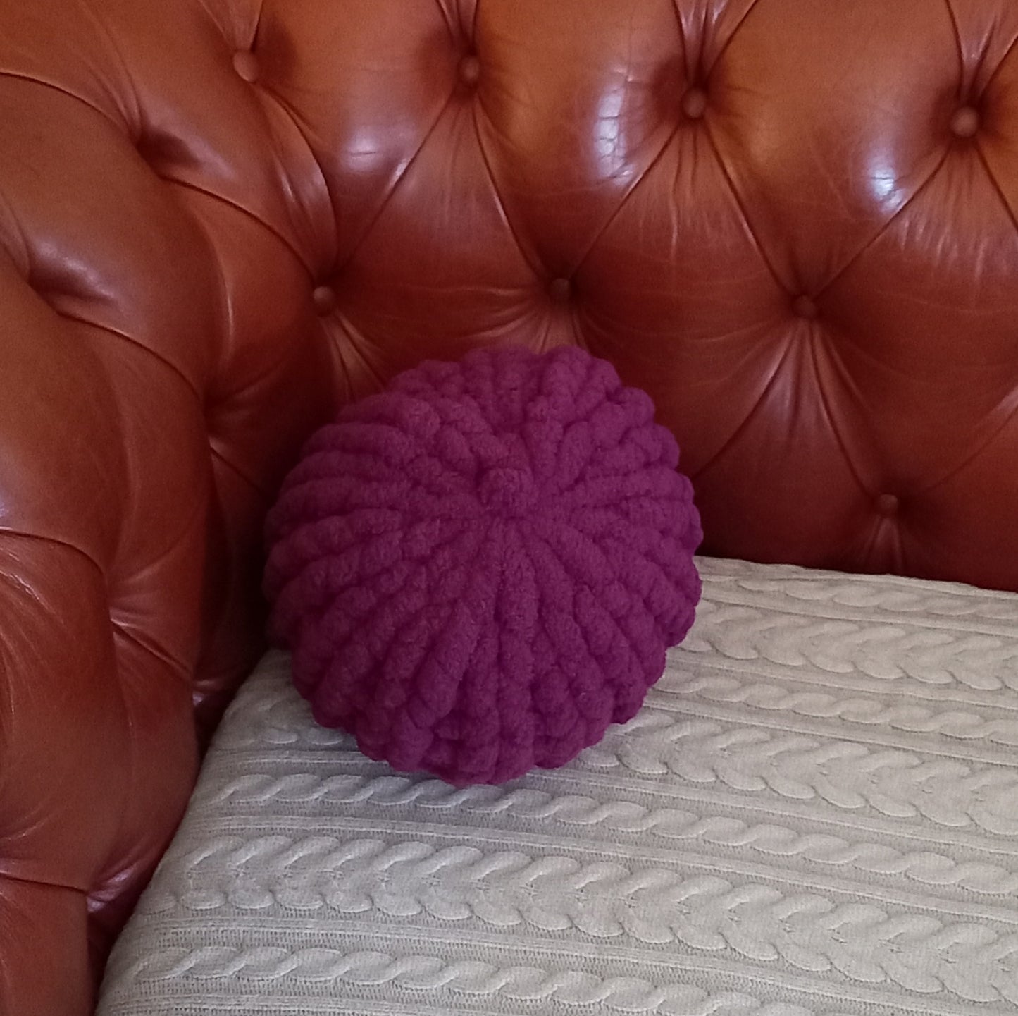 Round Hand-Knit Pillow Pouf