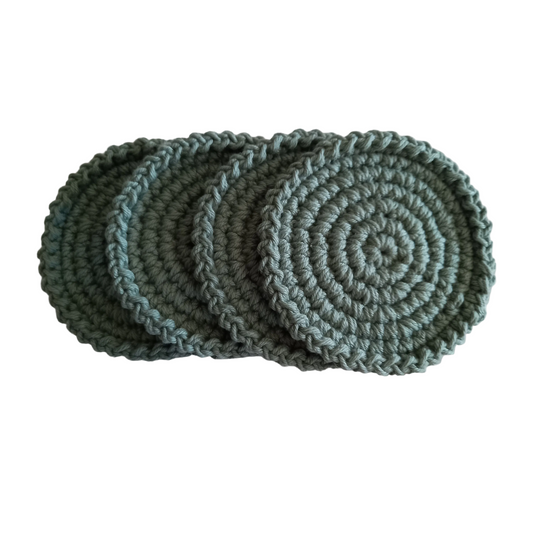 100% Cotton Coaster Set, Round, Sage, Kitchen Linen - 10cm