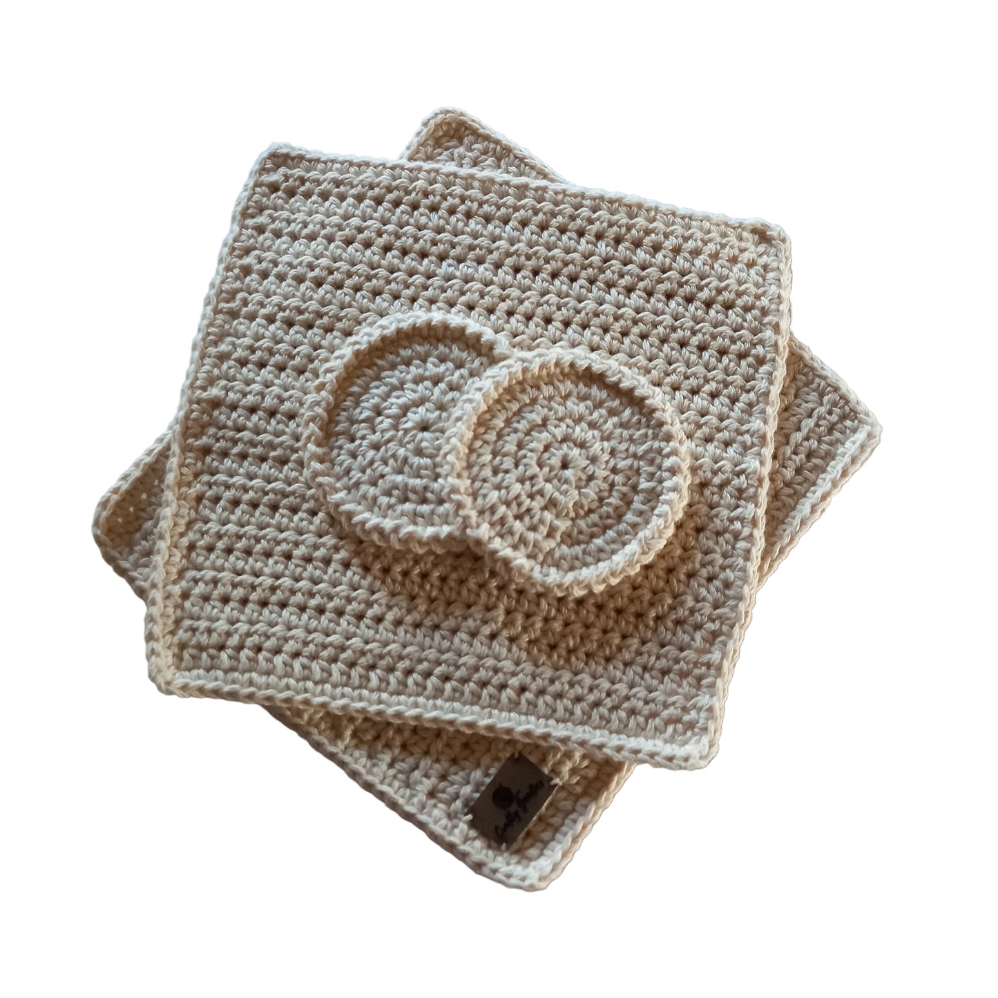 100% Cotton Natural Dishcloth & Coaster Set - 4pcs