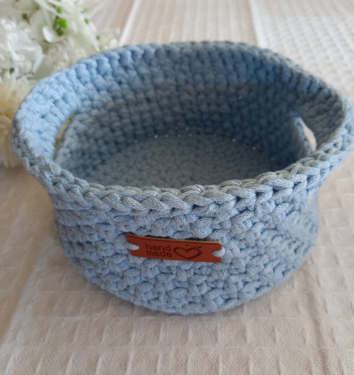 Round Storage Basket with Handles, Sky Blue - L8cm x W15cm