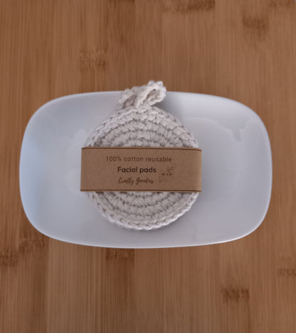 100% Eco-Cotton Facial Cleansing Pads, Reusable - 8,5cm