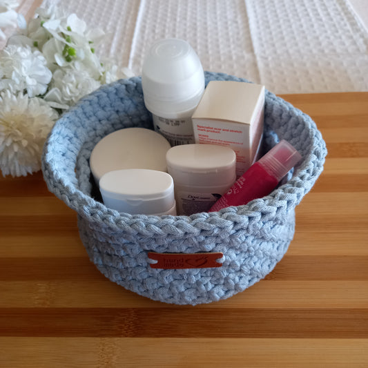 Round Storage Basket with Handles, Sky Blue - L8cm x W15cm