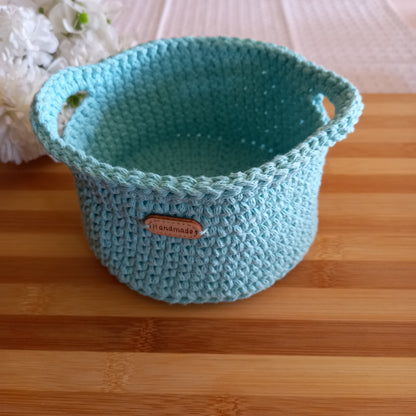 100% Cotton Storage Basket with Handles, Mint - L8cm x W14cm