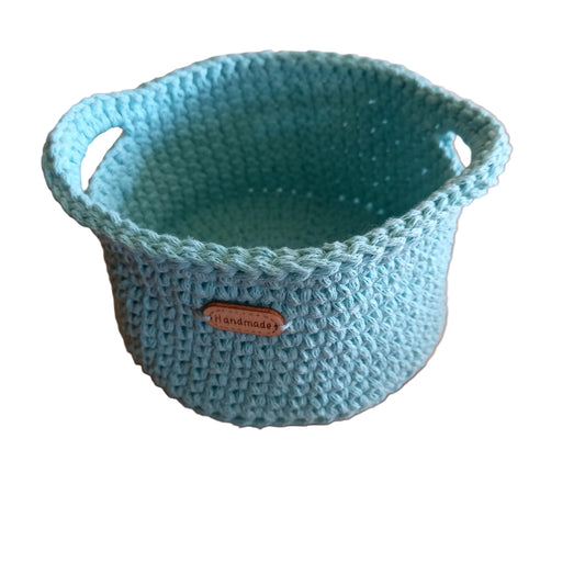 100% Cotton Storage Basket with Handles, Mint - L8cm x W14cm
