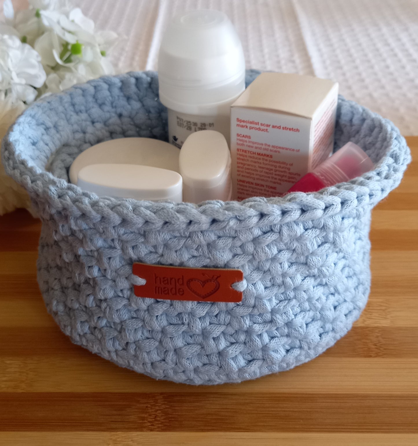 Round Storage Basket with Handles, Sky Blue - L8cm x W15cm