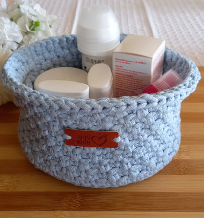 Round Storage Basket with Handles, Sky Blue - L8cm x W15cm