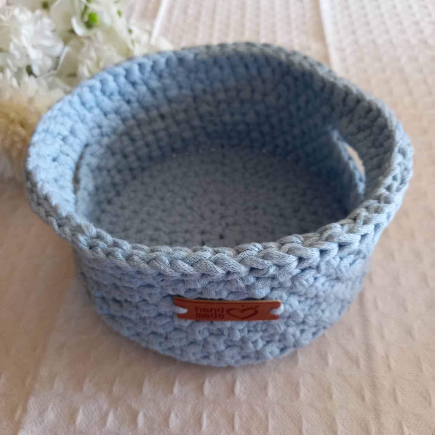 Round Storage Basket with Handles, Sky Blue - L8cm x W15cm