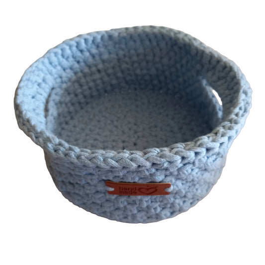 Round Storage Basket with Handles, Sky Blue - L8cm x W15cm