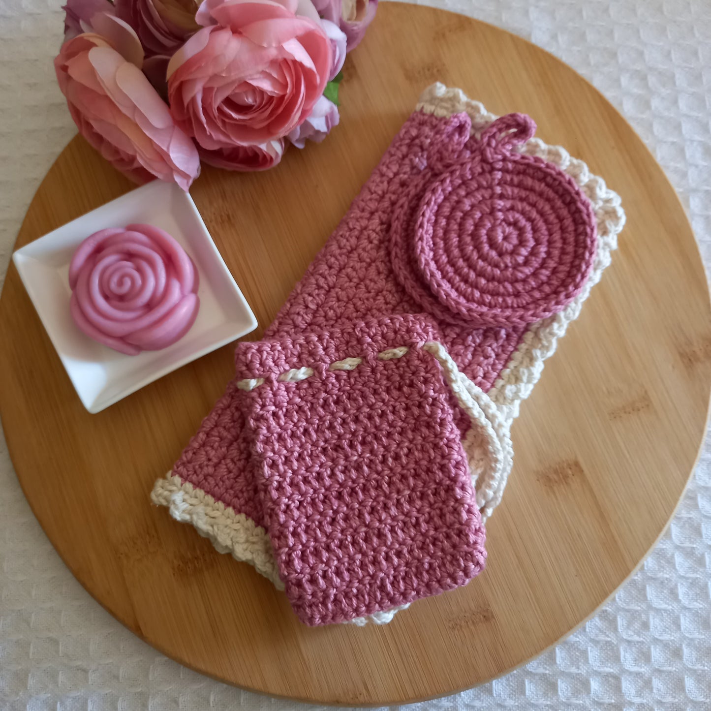 100% Eco-Cotton Bath Essentials Set - 4pcs, Eco-friendly, Reusable