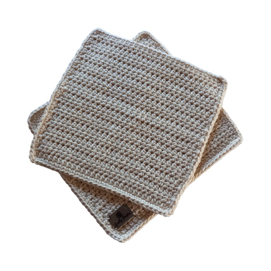 100% Cotton Natural Dishcloth & Coaster Set - 4pcs