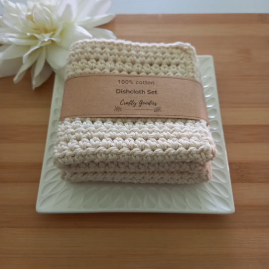 100% Cotton Natural Dishcloth Set, Kitchen - 21cm x 21cm