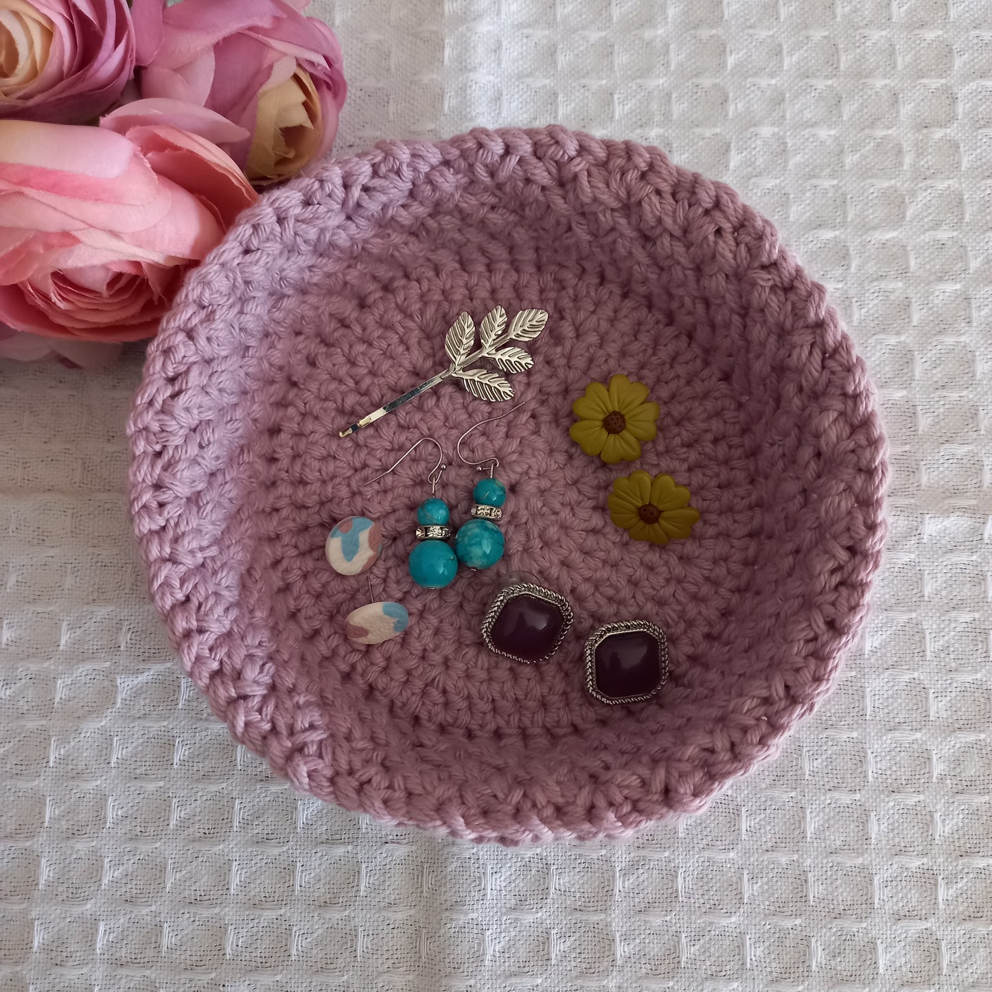 100% Cotton Handmade Round Trinket Tray - L5cm x W12.5cm