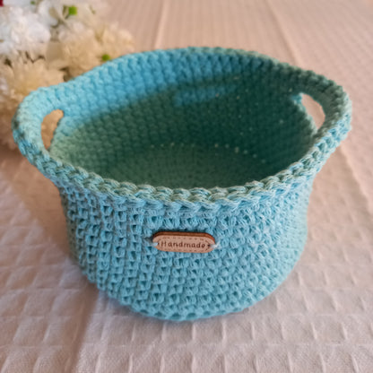 100% Cotton Storage Basket with Handles, Mint - L8cm x W14cm