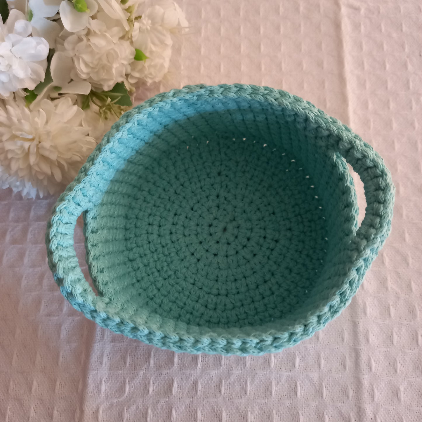 100% Cotton Storage Basket with Handles, Mint - L8cm x W14cm