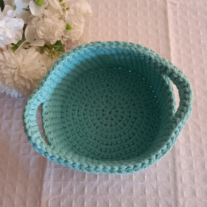 100% Cotton Storage Basket with Handles, Mint - L8cm x W14cm