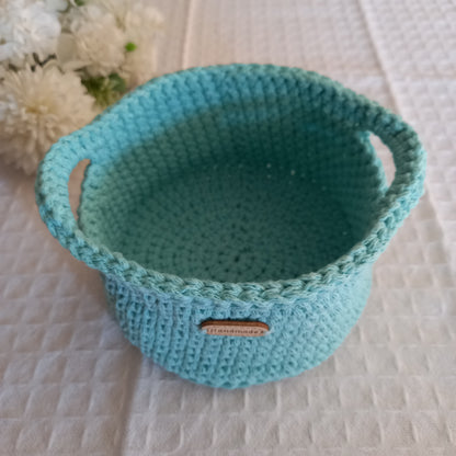100% Cotton Storage Basket with Handles, Mint - L8cm x W14cm