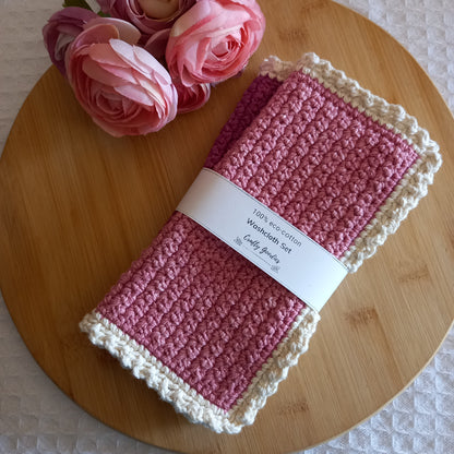 100% Eco-Cotton Washcloth Set - 2pcs, Pink, 23cm x 23cm
