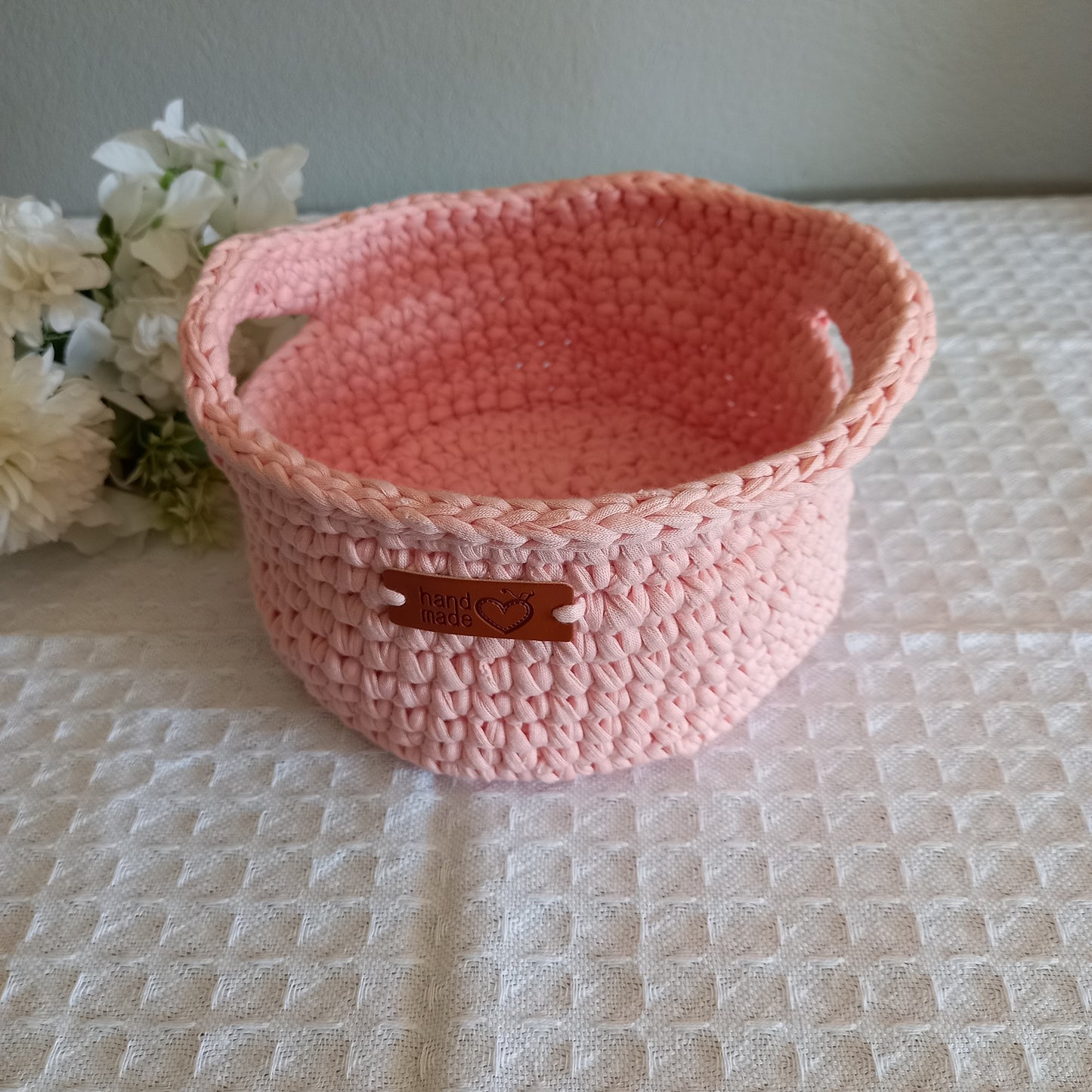 Upcycled T-shirt Yarn Storage Basket with Handles - L9cm x W 16cm
