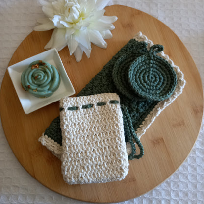 100% Eco-Cotton Bath Essentials Set - 4pcs, Eco-friendly, Reusable