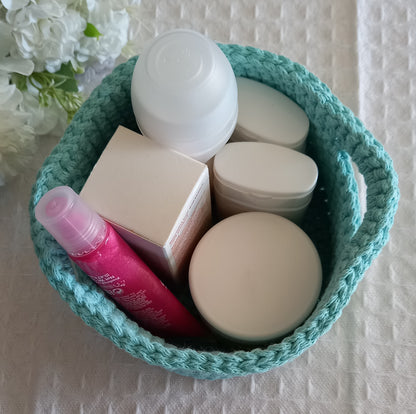100% Cotton Storage Basket with Handles, Mint - L8cm x W14cm